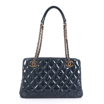 Chanel Eyelet Tote Quilted Patent Small Blue 43727125