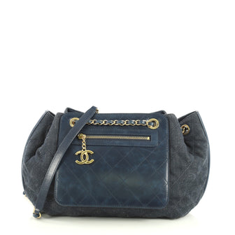 Chanel Drawstring Shoulder Bag Quilted Denim and Aged Calfskin Medium Blue 43727131