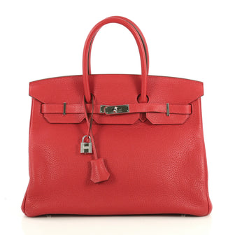 Hermes Birkin Handbag Red Clemence with Palladium Hardware 35 Red 4372714