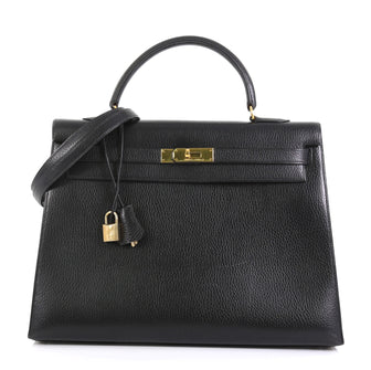 Hermes Kelly Handbag Black Ardennes with Gold Hardware 35 Black 4372718