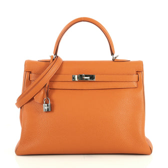 Hermes Kelly Handbag Bicolor Togo with Palladium Hardware 35 Orange 4372719