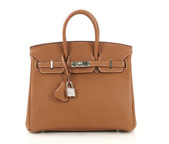 Hermes Birkin Handbag Brown Togo with Palladium Hardware 25 Brown 437271