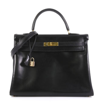 Hermes Kelly Handbag Black Box Calf with Gold Hardware 35 Black 4372720