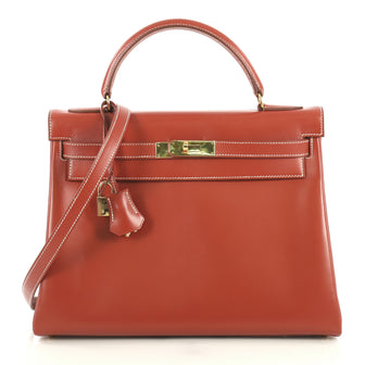 Hermes Kelly Handbag Red Chamonix with Gold Hardware 32 Brown 4372722