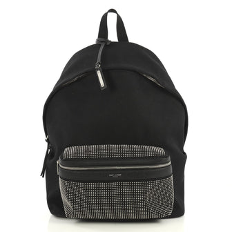 Saint Laurent City Backpack Studded Canvas Medium Black 4372736