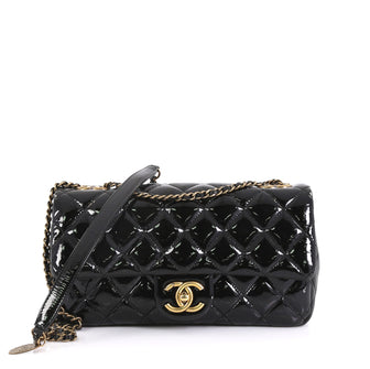 Chanel Eyelet Flap Bag Quilted Patent Medium Black 4372738