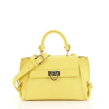Salvatore Ferragamo Sofia Satchel Pebbled Leather Small Yellow 4372745