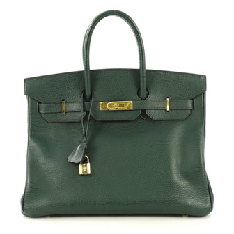 Hermes Birkin Handbag Green Ardennes with Gold Hardware 35 Green 437274