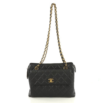 Chanel Vintage CC Shopping Tote Quilted Caviar Medium Black 4372750