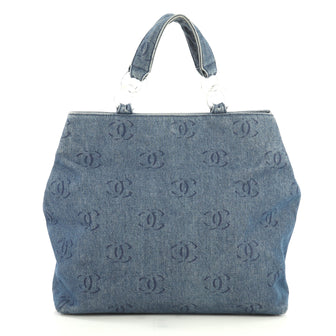Chanel Vintage CC Tote Denim Large Blue 4372755