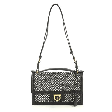 Salvatore Ferragamo Aileen Shoulder Bag Woven Leather Medium Black 4372757