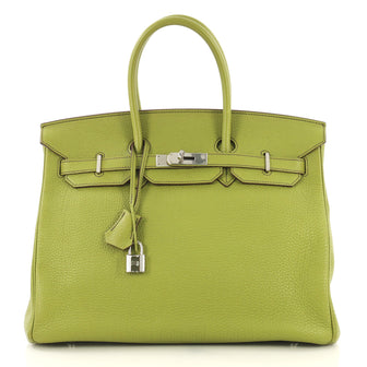 Hermes Birkin Handbag Green Togo with Palladium Hardware 35 Green 437275
