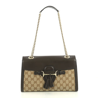 Gucci Emily Chain Flap Bag GG Canvas Medium Brown 4372780