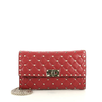 Valentino Rockstud Spike Wallet on Chain Quilted Leather Small Red 4372783
