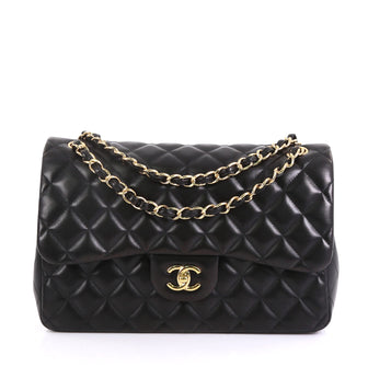 Chanel Classic Double Flap Bag Quilted Lambskin Jumbo Black 4372788