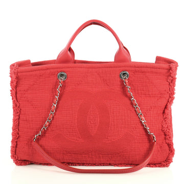 Chanel Double Face Deauville Tote Fringe Quilted Canvas Medium Red 4372796