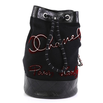 Chanel Paris-Hamburg Sling Backpack Embroidered Wool with Quilted Calfskin Large Black 4372797