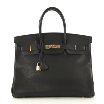 Hermes Birkin Handbag Black Ardennes with Gold Hardware 35 Black 437279