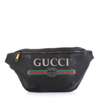 Gucci Logo Belt Bag Printed Leather Medium Black 437311