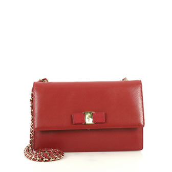 Salvatore Ferragamo Ginny Crossbody Bag Saffiano Leather Medium Red 437341