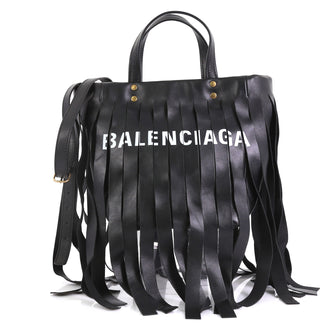 Balenciaga Laundry Cabas Tote Fringe Leather XS Black 437351