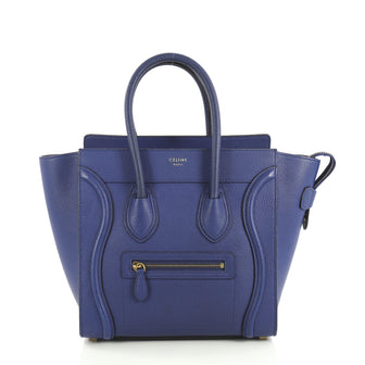 Celine Luggage Handbag Grainy Leather Micro Blue 437352