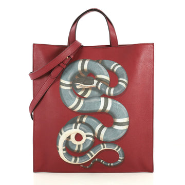Gucci Convertible Soft Open Tote Printed Leather Tall Red 437471