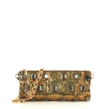 Prada Chain Clutch Jeweled Snakeskin Small Gold 437543