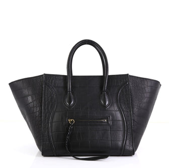Celine Phantom Bag Crocodile Embossed Leather Medium Black 43761101