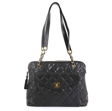 Chanel Vintage Front Pocket Shoulder Bag Quilted Caviar Large Black 43761121