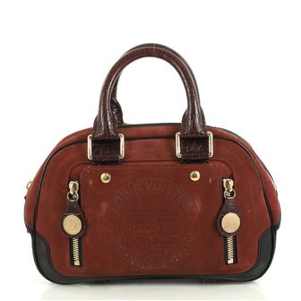 Louis Vuitton Havane Stamped Trunk Bowler Bag Suede PM Red 43761124