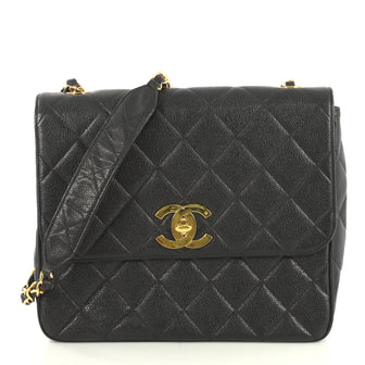 Chanel Vintage Square CC Flap Bag Quilted Caviar Medium Black 43761128