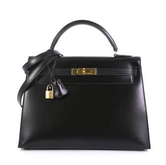 Hermes Kelly Handbag Black Box Calf with Gold Hardware 32 Black 43761137