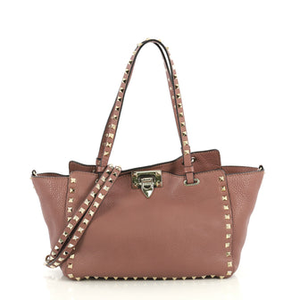 Valentino Rockstud Tote Pebbled Leather Small Neutral 4376114