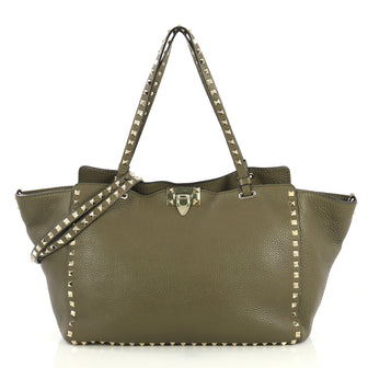 Valentino Rockstud Tote Pebbled Leather Medium Green 43761162