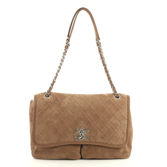 Chanel Natural Beauty Split Pocket Flap Bag Quilted Nubuck Large Brown 43761164