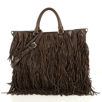 Prada Convertible Fringe Tote Studded Nappa Leather Medium Brown 43761170