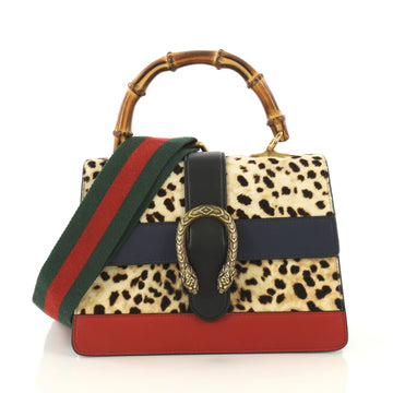 Gucci Dionysus Bamboo Top Handle Bag Printed Pony Hair with Leather Medium Brown 43761171