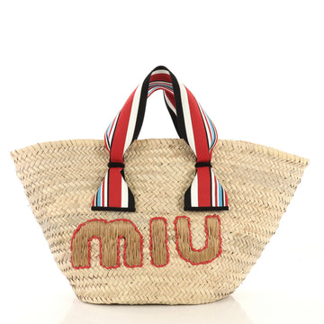 Miu Miu Ribbon Basket Tote Woven Straw Neutral 43761185