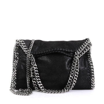 Stella McCartney Falabella Fold Over Crossbody Bag Shaggy Deer Mini Black 437611