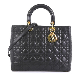 Christian Dior Lady Dior Handbag Cannage Quilt Lambskin Large Black 437612
