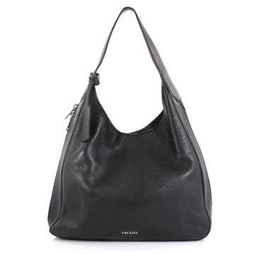 Prada Expandable Zip Around Hobo Cervo Leather Large Black 4376133