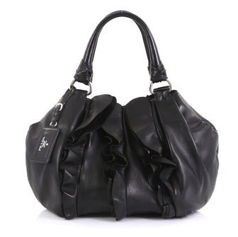 Prada Ruffle Shoulder Bag Nappa Leather Medium Black 437613