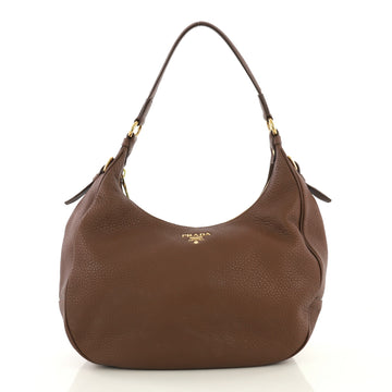 Prada Zip Top Hobo Vitello Daino Medium Brown 437616