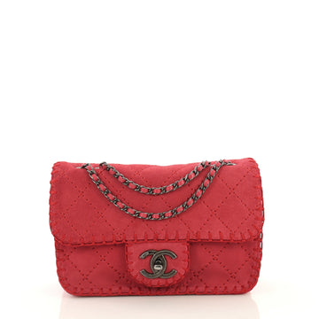 Chanel Stitched Flap Bag Quilted Suede Small Pink 4376177