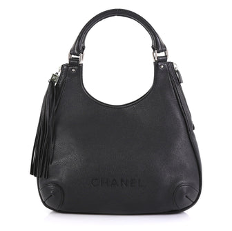 Chanel Lax Shoulder Bag Pebbled Leather Large Black 437617