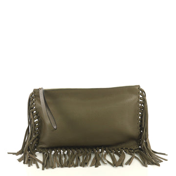 Valentino C Rockee Fringe Clutch Leather Medium Green 437671