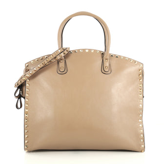 Valentino Rockstud Convertible Dome Tote Leather Brown 437681