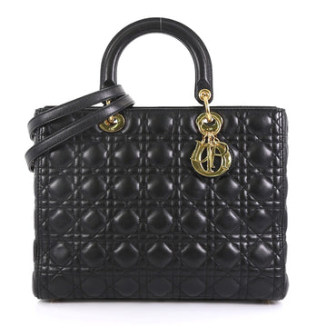 Christian Dior Lady Dior Handbag Cannage Quilt Lambskin Large Black 437701
