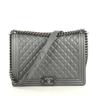 Chanel Boy Flap Bag Quilted Lambskin Large Gray 437731